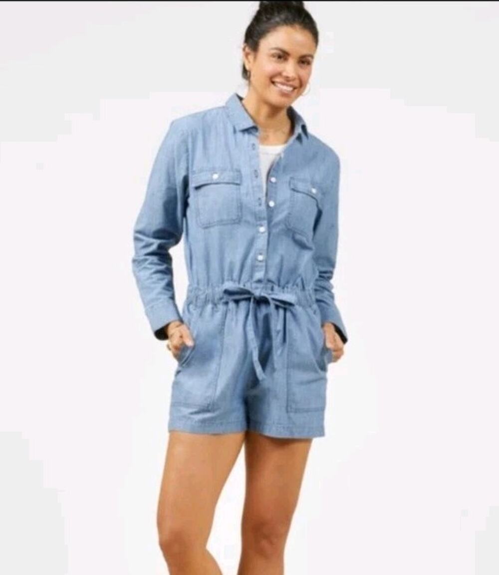 Outerknown Womens Size Small Benson Chambray 100% Organic Cotton Romper